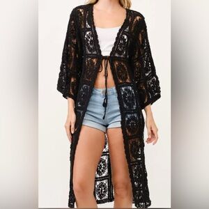New - Raj Women’s Black Crochet Lace Kimono/Cardigan